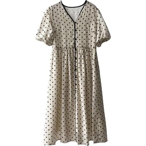 Polka Dot Dress Womens 2021 Summer New Korean Style Retro Puff Sleeve Flocking Contrast Skirt