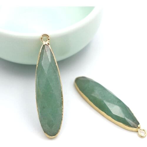 10pcs Gold Color Teardrop Natural Stone Faceted Pendant Blue Chalcedony White Rose Quartz Jade Stone Charms Drops Pendants