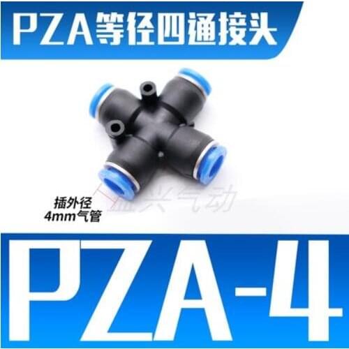 100PCS PZA PZA4 4mm Air Fitting 4-Way Cross Shaped Splitter Push in Pneumatic Tube Connector Quick Fittings