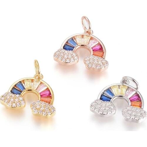 5pcs Rainbow Brass Micro Pave Cubic Zirconia Pendants Charms for Bracelet Necklace Charm Jewelry DIY Making Findings Accessories