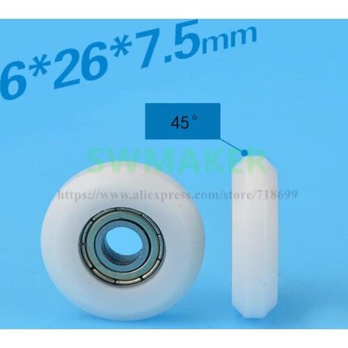 6*26*7.5mm POM Nylon plastic pulley for DIY 3D printer engraving machine bearings 696zz R(Y) type wheel timing pulley size