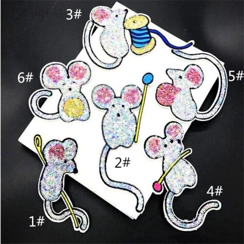 6pcs Iron on Cartoon Sequins middle size Cute Mouse embroidery cloth pants repair pants accessories applique Hot fix BJ0214