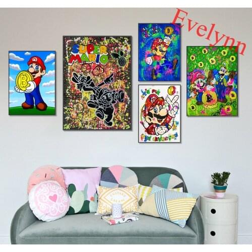 Abstract Graffiti Cartoon Game Mario Painting Posters And Prints On Canvas Money Wall Art Modular Pictures For Living Room Frame