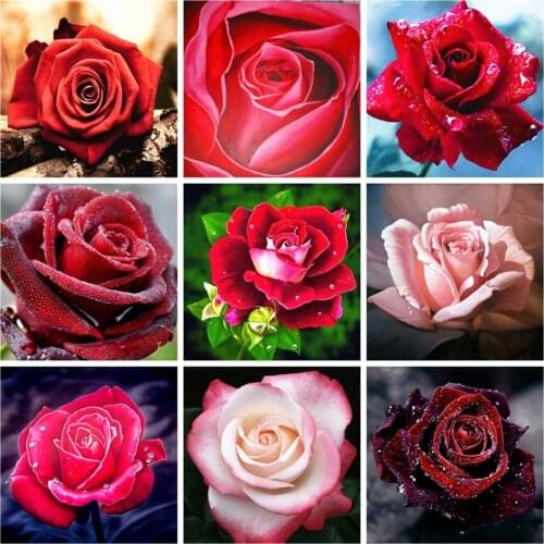 Huacan Full Drill Diamond Painting Red Rose Mosaic Flower Home Decor Embroidery Cross Stitch Floral Wall Decor