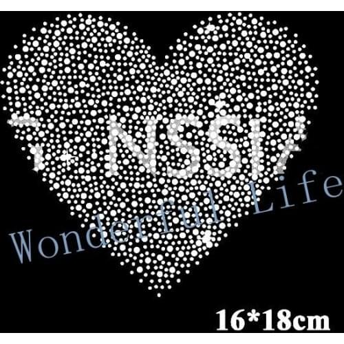 Free Shipping Sweet heart design heat transfer rhinestone Motif hotfix rhinestone for garment