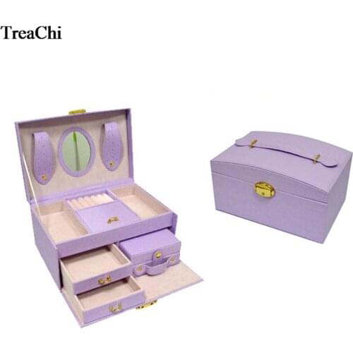 Large Pink Purple Leather Trinket Jewelry Organizer Box Watch Case Beads Earring Ring Jewelry Armoire Storage Case Travel Box