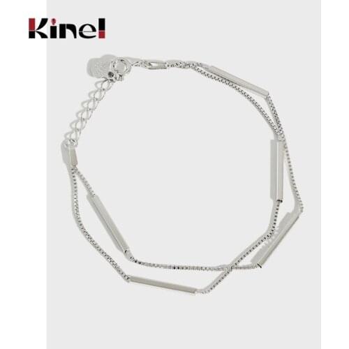 Kinel Authentic 100% 925 Sterling Silver Double Layer Simple Wild Adjustable Jewelry Handmade Bracelet Customize Gift for Women