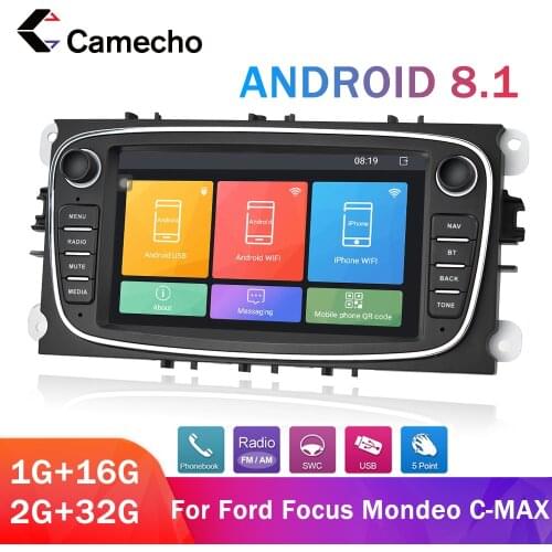 Camecho 2din Android 8.1 Car Multimedia Player Autoradio 7'' Radio GPS Navigation For Ford Focus 2 S Max Galaxy C-Max 2G RAM DVR