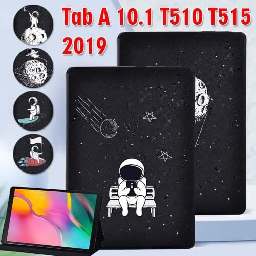 Tablet Case for Samsung Galaxy Tab A 10.1 Inch 2019 T510/T515 Astronaut Black Series Leather Cover Case + Free Stylus