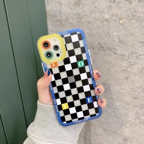 Black White Checker Rainbow Camera Case for iPhone 12 Pro Max Back Phone Cover for 12 11 Pro Max X XS XR 8 7 Plus SE 2020