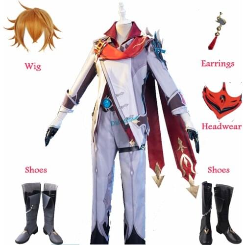 Game Genshin Impact Childe Tartaglia Cosplay Costume Earrings Shoes Wig Anime Costume Halloween Party Outfit Men Women