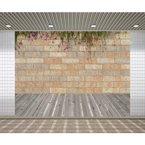 Lyavshi Backgrounds for Photography Studio Garden Green Creepers Beige Tile Brick Wall Red Flower Backdrop Wedding Photocall