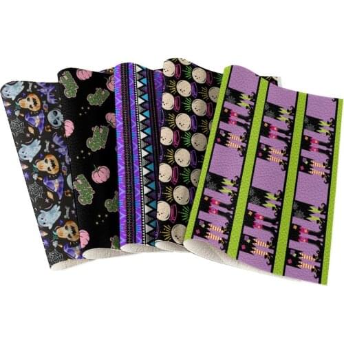 Halloween Cartoon Printed Lychee Pattern Faux Leather DIY Bow-knot Handbags and Shoes Crafts