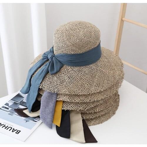 Hot New Lady Beach Sand Sun Shade Wide Brim Silk Ribbon Floppy Straw Hat Outdoor Travel Beautiful And Practical Straw Caps