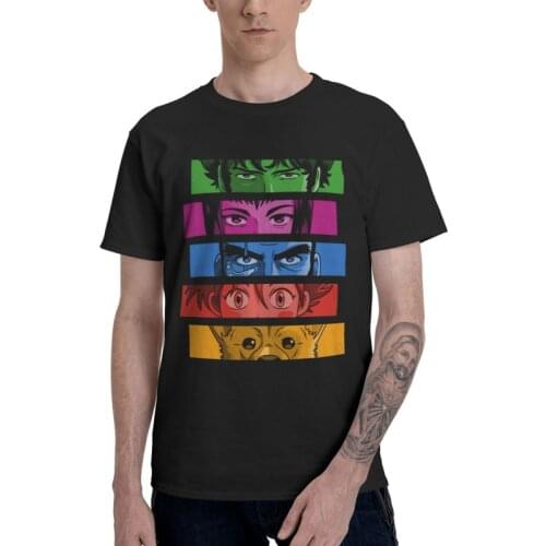 Manga Cowboy Bebop Tshirt Men Unique Tee Tops Cotton T Shirts Short Sleeve Science Fiction Anime T-shirts Gift Idea Clothing