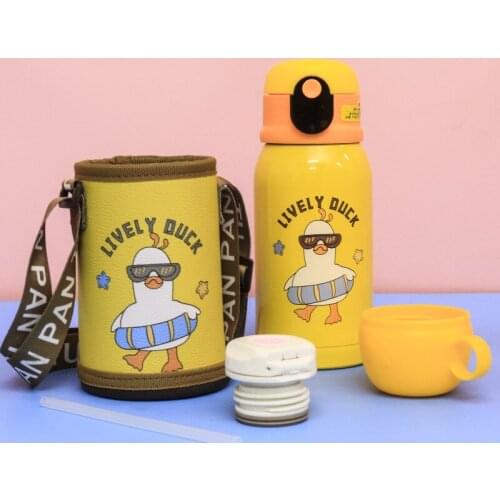 Cartoon Stupid Bear Kindergarten Students Intelligent Temperature Measuring Mug Vacuum 316 Stainless Steel Straw Water Cup