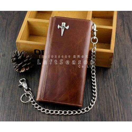 Mens Vintage Leather Brown Trifold Wallet Purse With Safe Fob Key Chain
