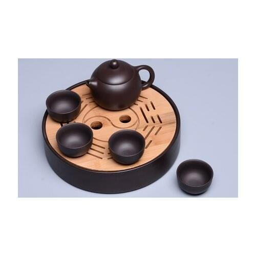 Purple Clay tea pot cup set Yixing China Zisha Kung Fu Whole of Tea Set with Tray Car load Travel tea Set Outdoor Carrying bag