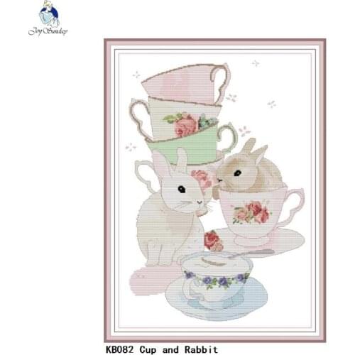 Cup and Rabbit Patterns DIY Handmade Counted Cross Stitch kit Sale DMC Cotton Thread Embroidery Set Home Decoration Send Gift