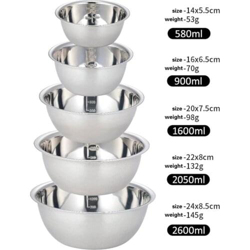5Pcs Stainless Steel Mixing Bowls Set Flat Bottom Fruit Salad Cooking Baking Round Bowl Rust-Proof Egg Mixer Bowl Kitchen Supply