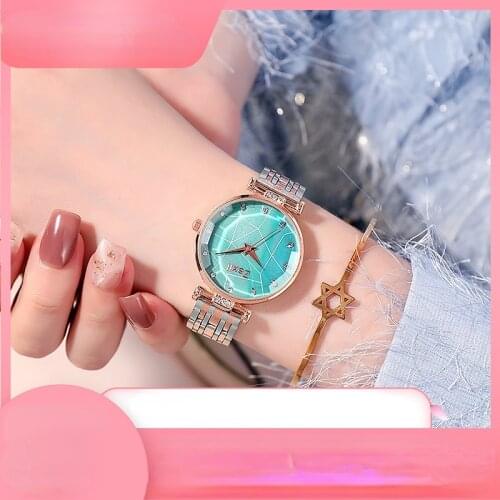 The new 2021 real diamonds light luxury fashion ladies watch little green table students han edition contracted