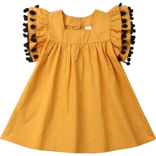 New Toddler Kids Baby Girls Casual Dress Tassel Ruffle Short Sleeve Party Dresses Lovely Children Girl Clothes Sundress1-6Y