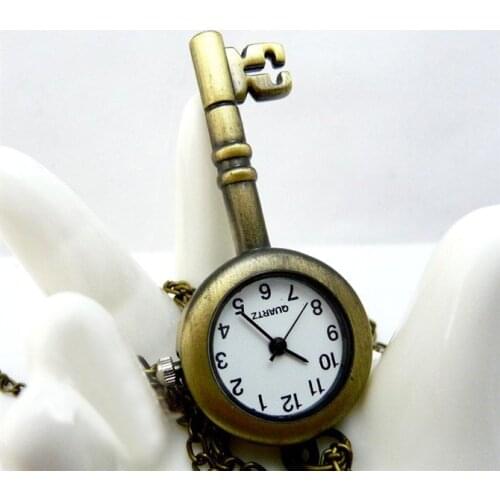 New Style Key Pendant Fashion Necklace Watch with Vintage Bronze Chain Jewelcy Pocket Watch 10pcs/lot Promotion Gift