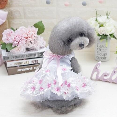Pet Cat Dog Clothes Bead Flower Gauze Tutu Dog Dresses Vest Bowknot Skirt Pet Puppy Birthday Princess Clothes for Dogs and Cats