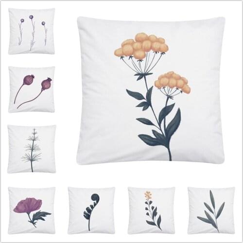 Simple Leaf Flower Cartoon Pattern Soft Short Plush Cushion Cover Pillow Case for Home Sofa Car Decor Pillowcase 45X45cm