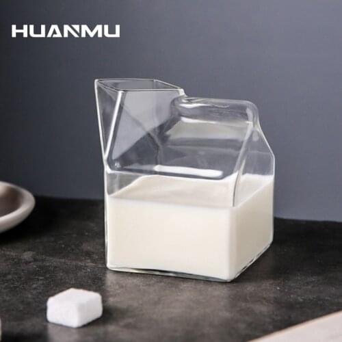 Transparent Milk Cup Square Box Glass Cups Drink Water Bottle Coffee Juice Tea Drinkware Mug Breakfast Milk Glass Friends Gift