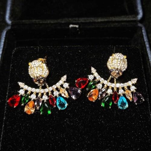 QTT New Arrival 18k Gold Dangle Earrings For Women Water Drop Cubic Zirconia Wedding Engagement Bridal Jewelry Dangle Earring