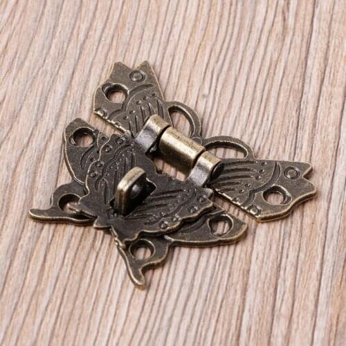 Retro Vintage Butterfly Latch Hasp Wooden Jewelry Box Case Lock Pad Chest Lock P82D