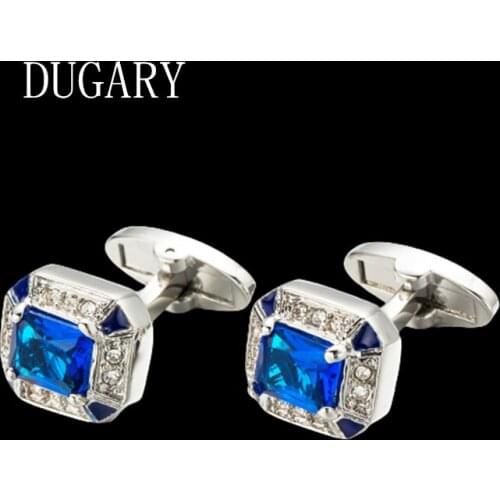 DUGARY Luxury shirt cufflinks for mens Brand cuff buttons cuff links Square blue crystal wedding abotoaduras Jewelry gemelos
