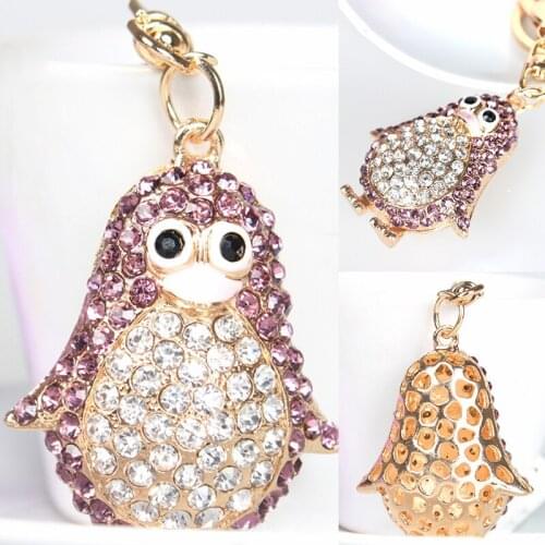 Pink Sweat Cute Keychain Penguin Crystal Charm Purse Handbag Car Key Keyring Party Wedding Birthday Gift