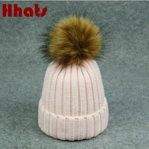 Girl winter skullies beanie faux raccoon fur pompom hat winter hat for women thick warm female artificial fur hat drop shipping