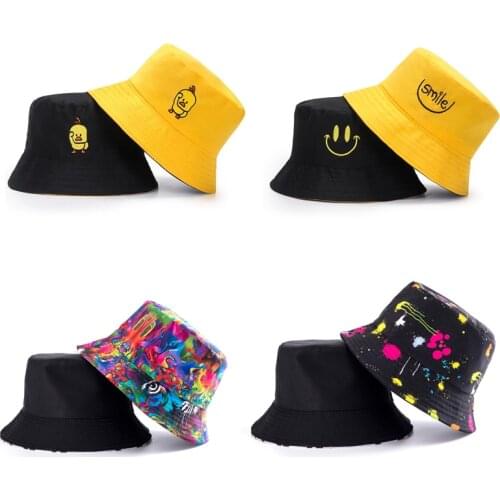 Summer Graffiti animal Duck Bucket Hat Women Men Two Side Bob Hip Hop Fisherman Hat Panama Boy Girl Outdoor Sun Visor Sun Hat