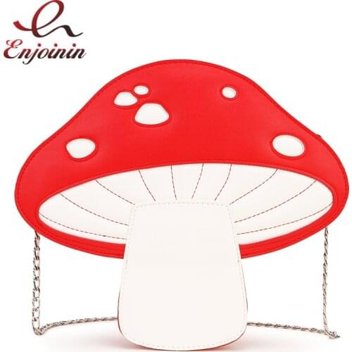 Cute Red Mushroom Design Shoulder Bag Pu Leather Fashion Girls Handbag Crossbody Chain Bag Purse Women Clutch 2021