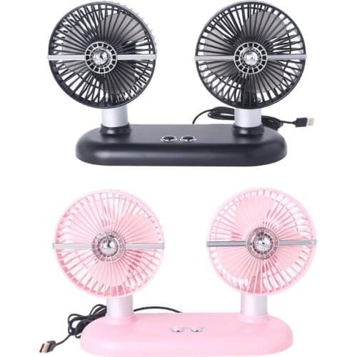 Universal Adjustable Angle Dual Head USB Powered 3-Speed Adjustable Car Dashboard Cooling Air USB Fan for SUV Vehicles Home