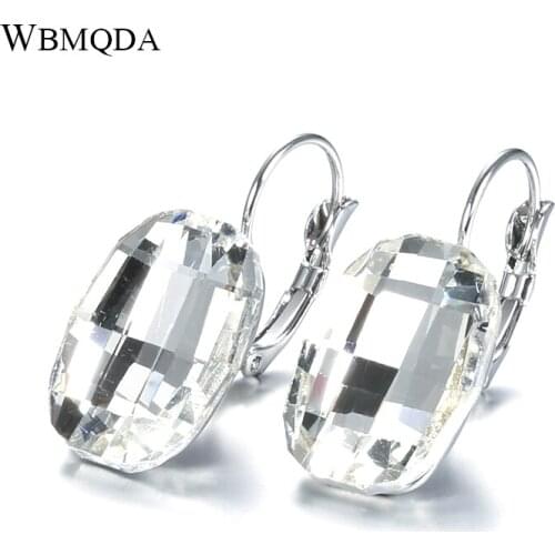 Wbmqda Hot Fashion Square Crystal Sted Earrings For Women Party Gift Silver Color Engagement Jewelry Wholesale Drop Shipping