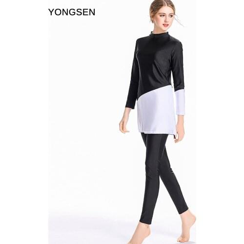 YONGSEN Women Splice Muslim Swimsuit Swim Surf Wear Sport Burkinis Swimwear Hijab Muslimah Islamic Plus Size