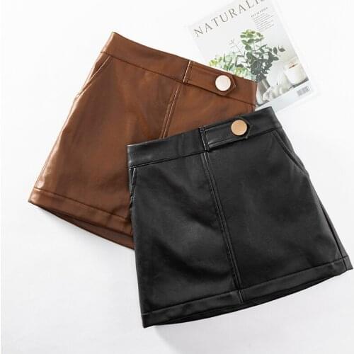 Autumn girls skirts fake leather skirt girl Metal button skirt winter children clothes pu leather skirt girl faldas suit 2-7year