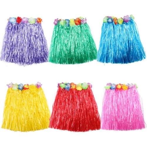 Baby Girls Tutu Skirts Colorful Pompom Cute Skirts Kids Hawaiian Hula Grass Beach Elastic Skirt Flower Party Children Clothing