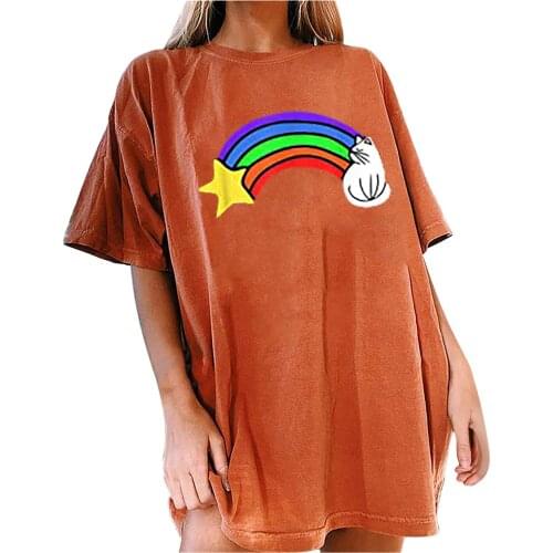 New Fashion Women T-Shirts Vintage Rainbow Printed Pattern Casual Short Sleeve Women Top топ спротивный женский