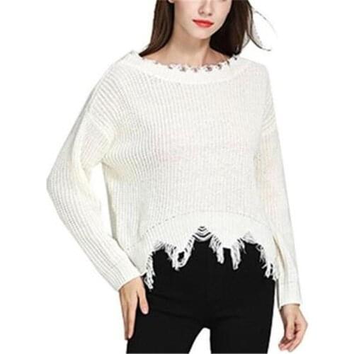 Autumn winter Oversize Women sweater casual loose large size Female knit Sweater Slash neck Tassel Women Backless Pullover D838