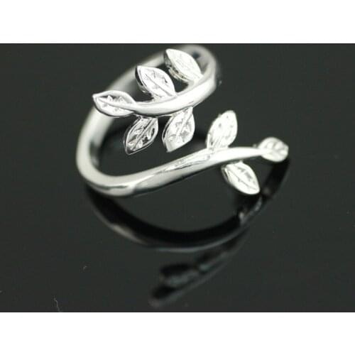 925 Sterling Silver Color Wedding Rings For Women Party Gift Fashion Leaf Jewelry Simple Leaves Open Ring JZ 006