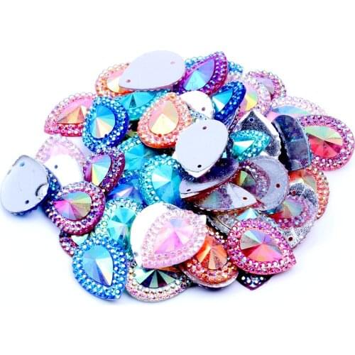 13x18mm 40/100 Piece Sew On Cabochons Tear drop Flatback Resin Rhinestones Strass Stones Beads For Jewelry Making Decoration