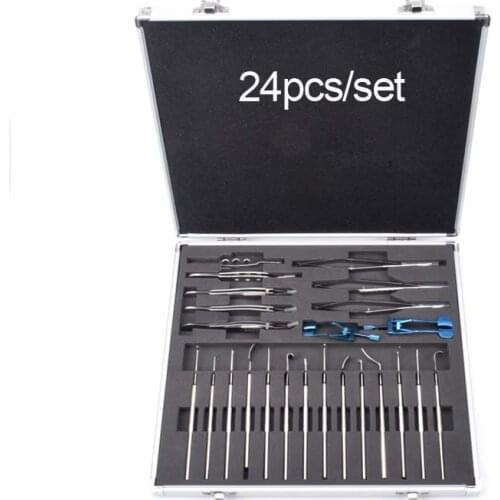 24pcs/set Ophthalmic microscopy device squint kit Needle clipper forceps trabecular shear squint hook strabismus correction