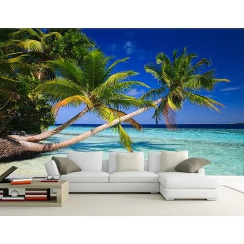 The custom 3D murals,Coconut trees, blue sky beach papel de parede,living room sofa TV wall bedroom wall paper