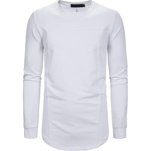 Mens Basic Hipster T Shirts Hip Hop Curved Hem T Shirt Men Long Sleeve O Neck Tee Shirt Homme Harajuku Streetwear Tshirt Men xxl