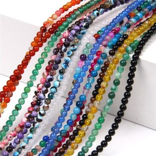 4mm Colorful Natural Agates Beads Polish Round Stripe Agat Gems Loose Beads for Jewelry making DIY Beadwork Accessories 15"